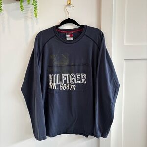 Tommy Hilfiger Tommy Jeans Vintage Mens Long Sleeve Navy Blue 90's Distressed XL